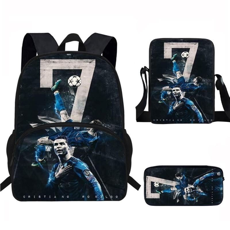 Set Zaino Scolastico CR7 per Bambini Tessuto Oxford Borsa a Doppio Scomparto con Tasca Frontale Astuccio Tracolla Ergonomico Dorsale