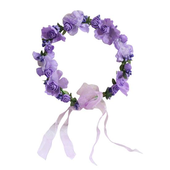 Artificial Flower Decor Beach Bridal Headband with Ribbon Bohemia Style Wedding Flower Headpiece Hair Accessory