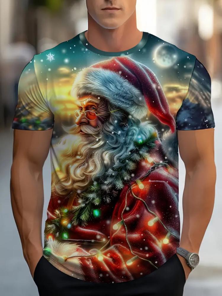 Christmas Mens T-Shirt Summer Funny Santa Claus Print Men's Clothes O-Neck Men's Short Sleeve T-Shirts Loose Vintage Y2k Clothes