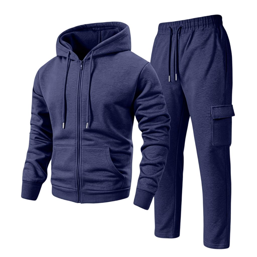 Men's Hoodie and Cargo Jogger Pants 2-Piece Set Casual Sportswear Suit for Outdoor Activities