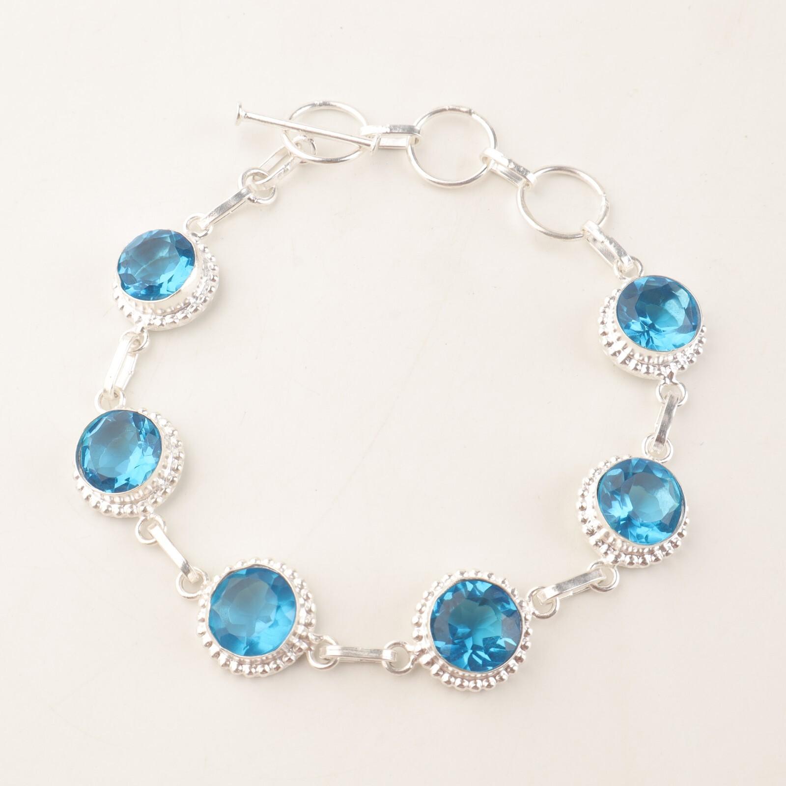 

Swiss Blue Topaz Gemstone 925 Sterling Silver Jewelry Bracelet Bridesmaid Gift RB-9-1