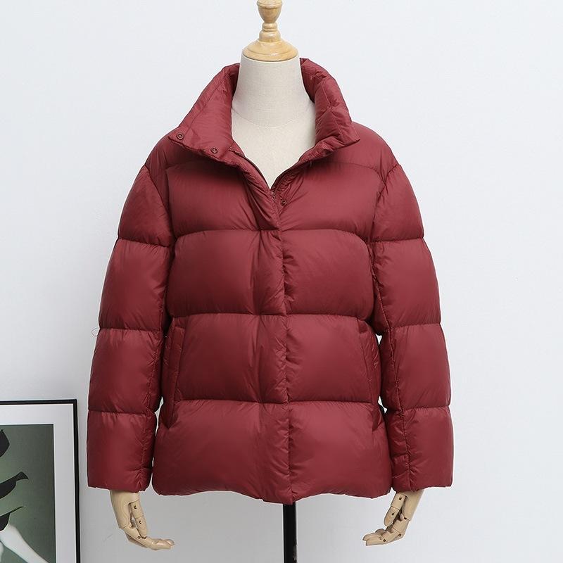 Autumn and Winter Down Jacket Women's Stand-up Collar Short Loose Coat Warm Small White Duck Down Bread Jacket