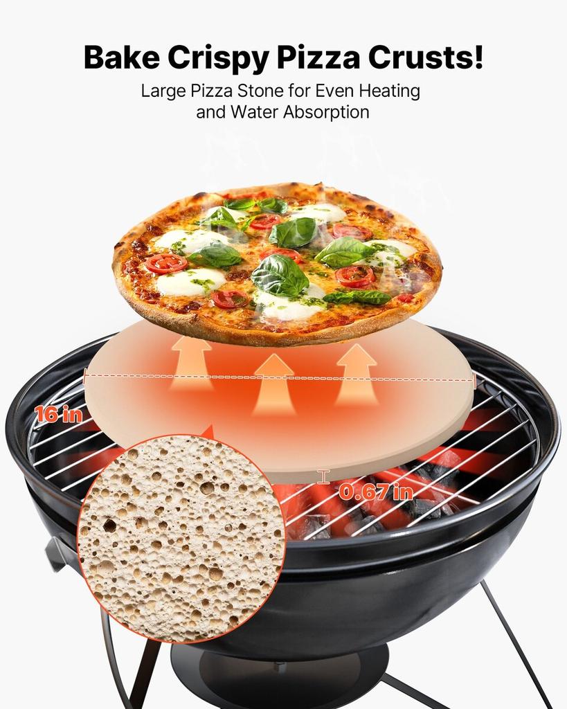 Pizza Stone, 406 Mm Round Cordierite Pizza Stone, Extra Large Baking-Stone with a Durable Stand, 17 Mm Thickness Heat-Resistant Cooking Cordierite,
