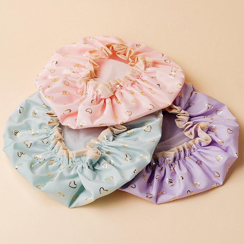 Waterproof Shower Cap Double Layer Elastic Shower Hair Cover Women Supplies For Kitchen Bathroom Shampoo Caps Bathing Hat