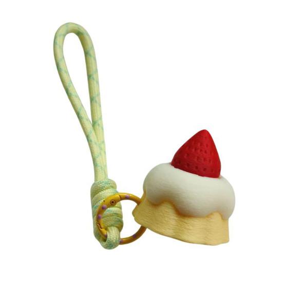 Schlüsselanhänger Anhänger 3D-Druck Erdbeerkuchen-Design Dekompression Klicker Spielzeug mit Lanyard Leichtes Mini Stressabbau Taschenanhänger