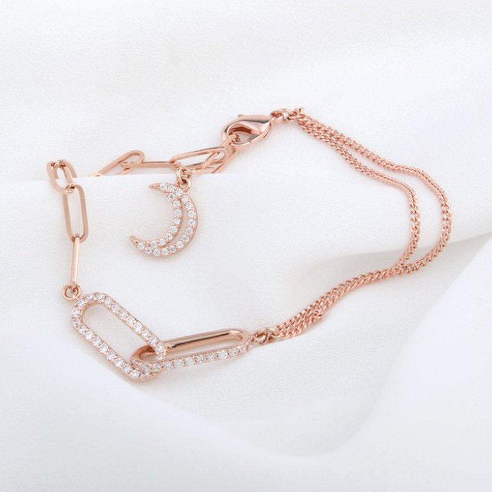 Selina Women's Fashion Two-Line Layered Crescent Moon Clip Chain Friendship Bracelet