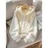 Women's White Hooded Knit Sweater - Soft, Loose, Autumn/Winter Lazy Style, Age-Reducing Fashion.