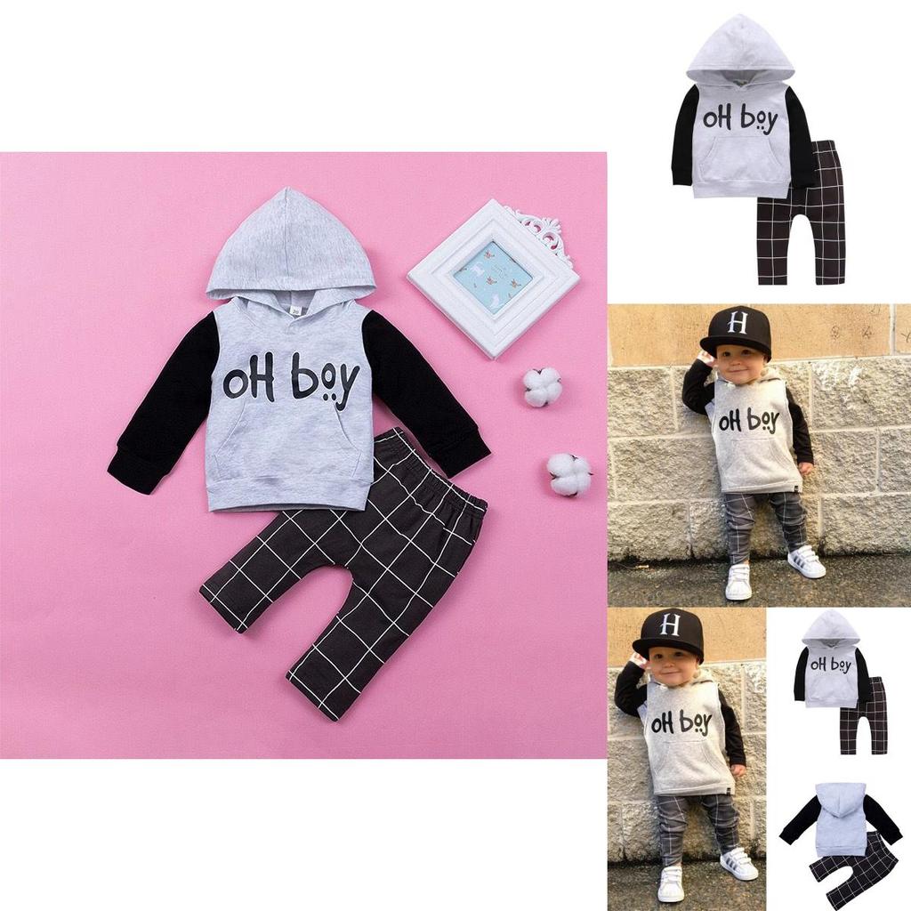 Stylish 2pcs Toddler Baby Boys Oh Boy Outfits Hoodies Pants Leggings