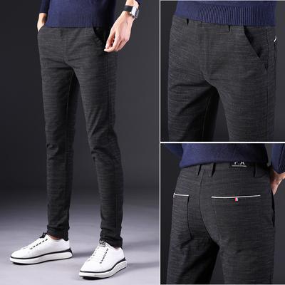 Spring Casual Pants Men's Slim-fitting Trend Cotton and Linen Polished Straight Small Tube Versatile Men's Elastic Long Pants
