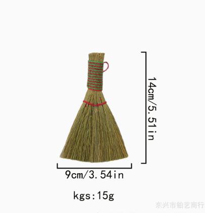 Small Handheld Natural Straw Broom with Wrapped Handle for Cleaning and Dusting Indoor and Outdoor Surfaces 14cm Length