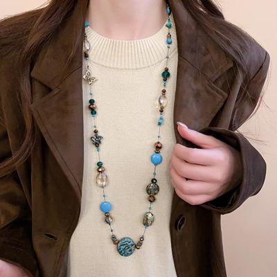 Vintage Beaded Necklace with Colorful Stones Friendly To Skin All Match Multi-layered Women Necklace Jewelry Gifts