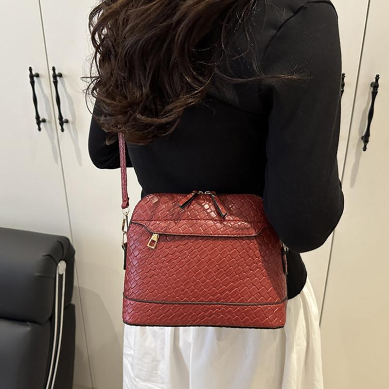 Solid Color Woven Pattern Crossbody Bag Vintage Minimalist Large Capacity Shell Purse and Handbag For Women AVE