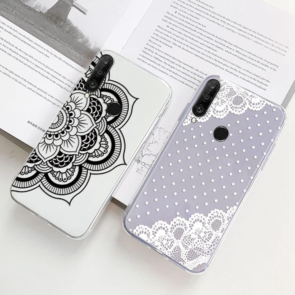 Flower Romantic Lace Pattern Phone Case For Huawei P30 P20 Lite Mate 20 Y6 Y7 P Smart 2019 Honor 20 50 Clear Transparent Cover