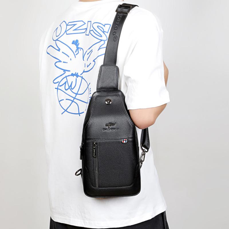 Emperor Kangaroo Men's Chest Head Cover Leather Crossbody Bag Casual Shoulder Bag Men's Genuine Leather Chest Leather Bag Breathable