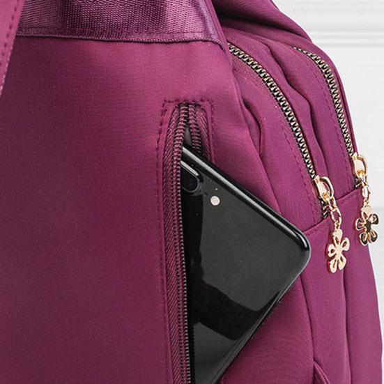 Women Solid Color Zipper Backpack Anti-theft Single Shoulder Bag Versatile Messenger Bag Daisy Embroidery Holiday Backpack