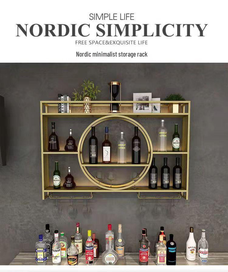 Wall-Mounted Wrought Iron Wine & Liquor Rack with Luminous Design