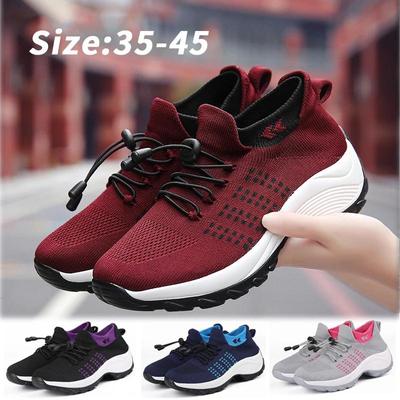 Women Tennis Shoes 4cm High Heels Sports Shoes Breathable Mesh Slip-on Female Sock Footwear Outdoor Thick Bottom Women Sneakers