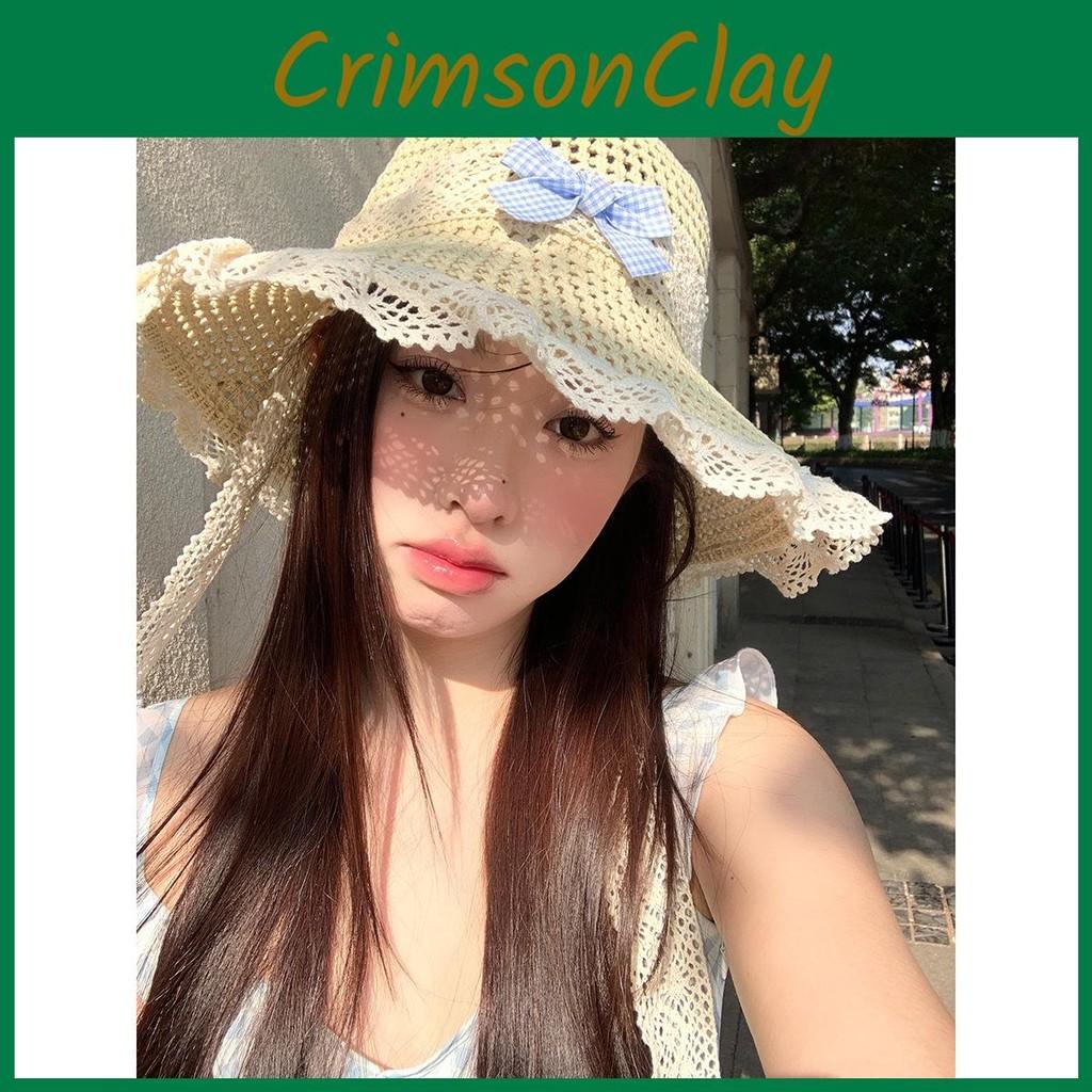 Chic Straw Beige Sun Hat With Beautiful Bow And Lace Edging Casual Wear Spring