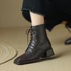 2024 Autumn New Genuine Leather Women Boots Retro Women Shoes Square Toe Chunky Heel Solid Chelsea Boots Winter Female Boots