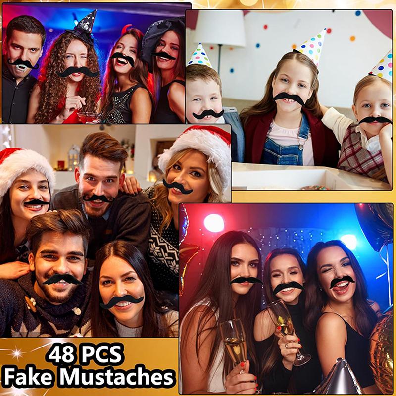 18/48Pcs Mustache Birthday Party Photobooth Props Kids Adult Pirate Party Costume Cosplay Fake Beard Halloween Decoration
