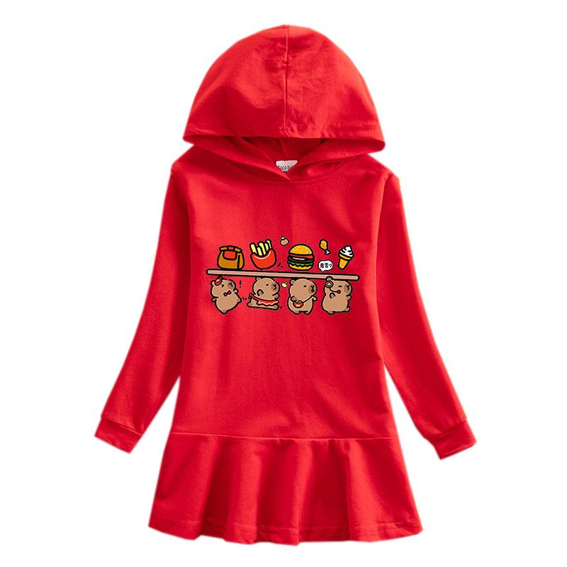 Ruffle Cartoon Rainbow Hoodie Dress - Girls' Long Sleeve Princess Style