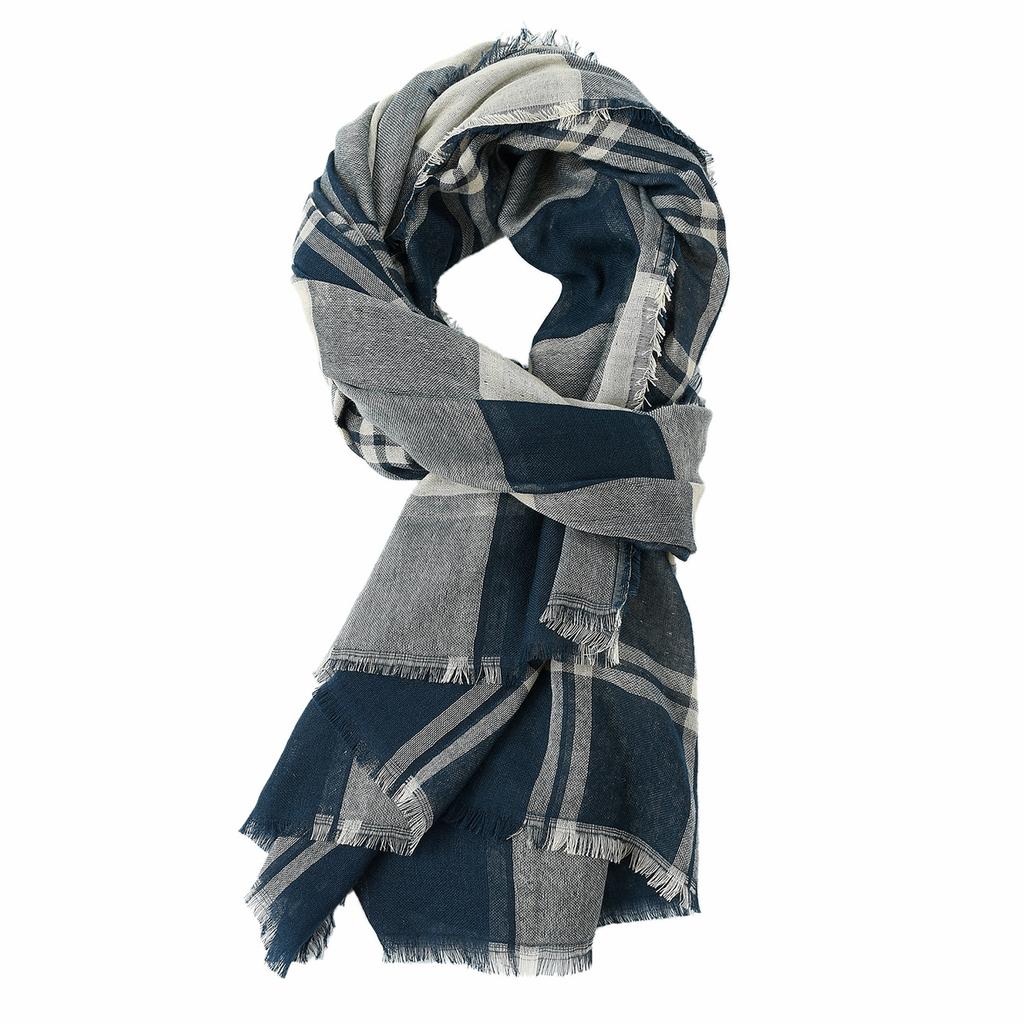 Trendy Winter Men Scarf Cotton Linen Plaid Men's Scarves Double-side Black Navy Tassel Long Shawl Bufandas Male Accessories