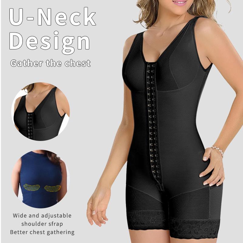 Plus Size Hook-and-Eye Tummy Control Butt-Lifting Crotchless Bodysuit – Strong Compression Waist Trainer