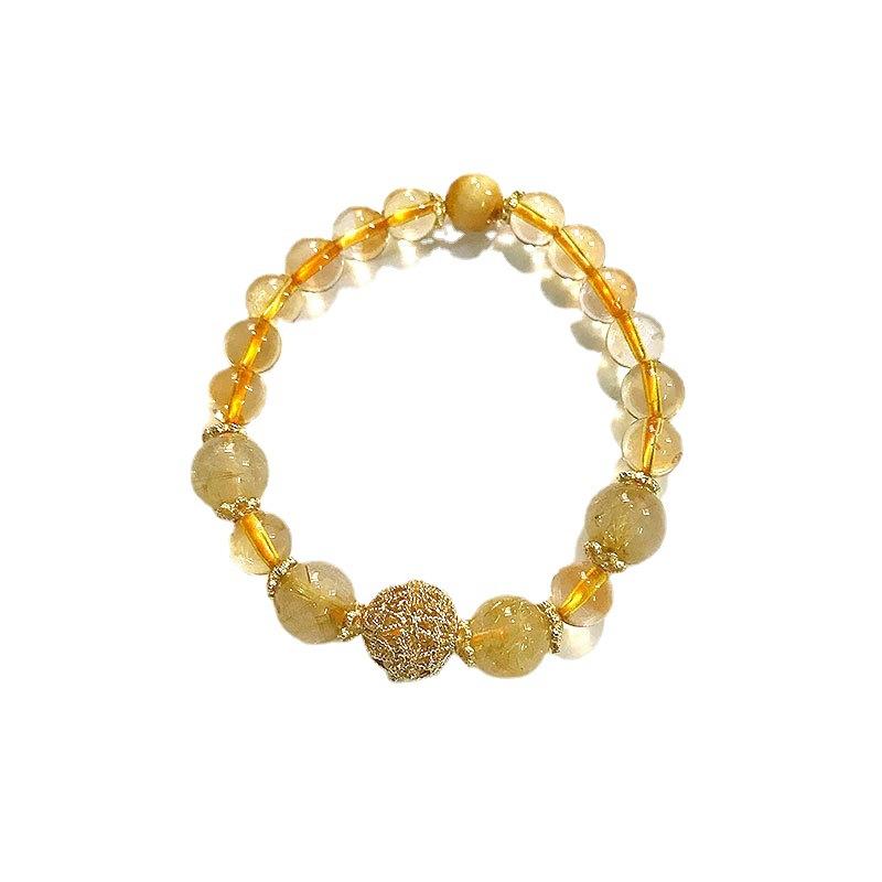 Natural Golden Rutilated Quartz and Citrine Crystal Bracelet for Women, Unique Design, Simple and Personalized Gift