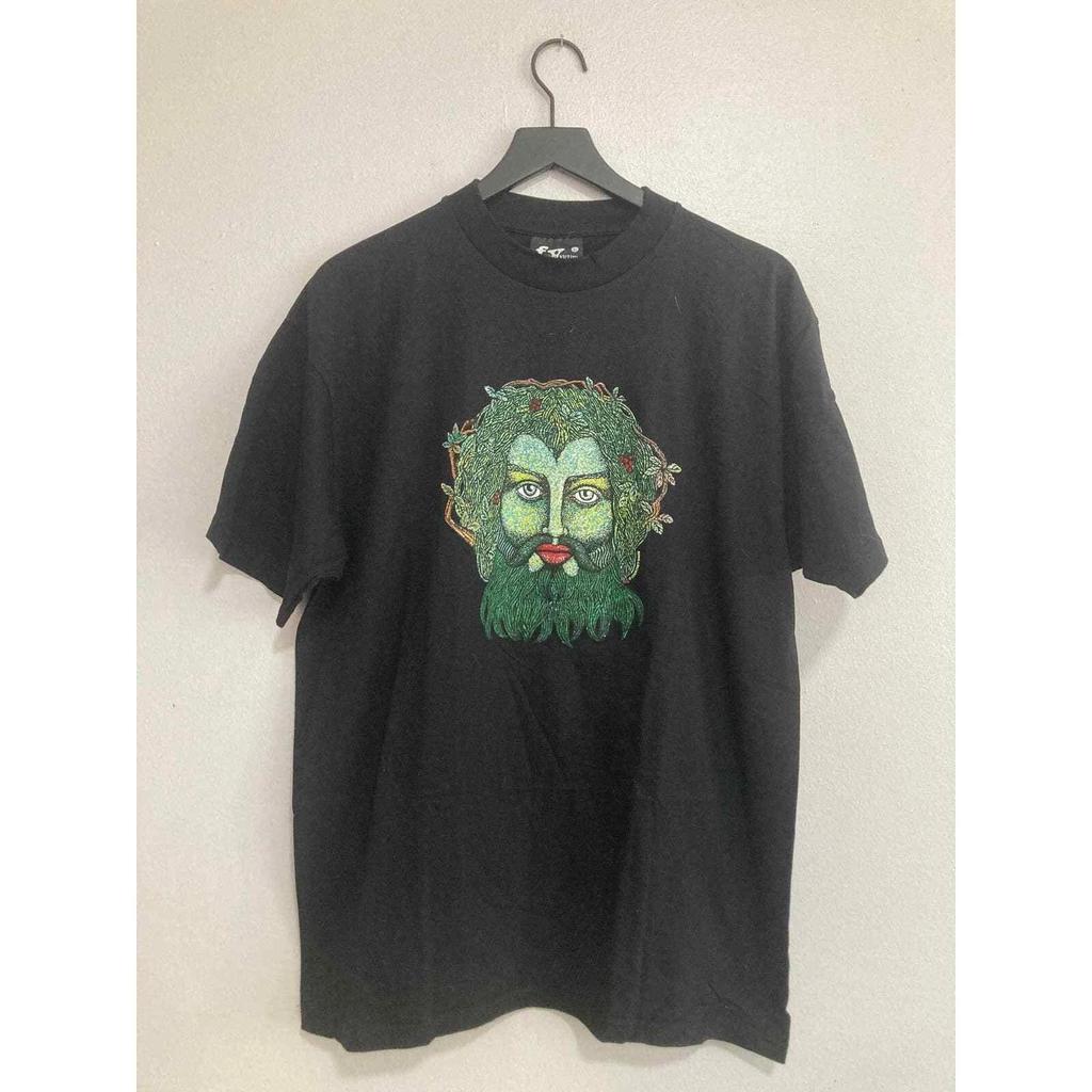 Fashion victim green man nature shirt large Courtney Davis vintage 2000 90s