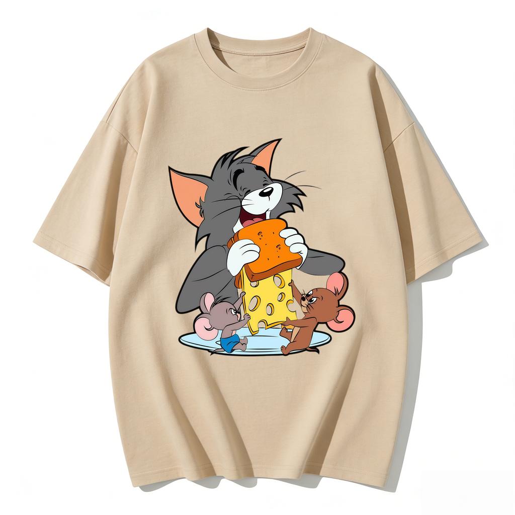 2026 New Tom Jerry Print Tshirt Casual Loose Couple Family Matching Outfits Short Sleeve Cotton Tee Summer Streetwear Tops Y2k