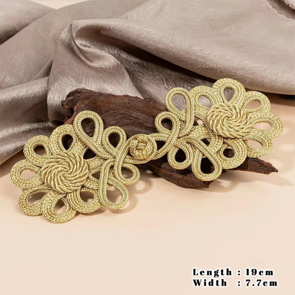 Handmade Chinese Knot Buttons Golden Cheongsam Buttons Traditional Gold Lace Trim Clasps  DIY Craft