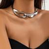European & American Punk Style Geometric Metal Buckle Choker Necklace for Women