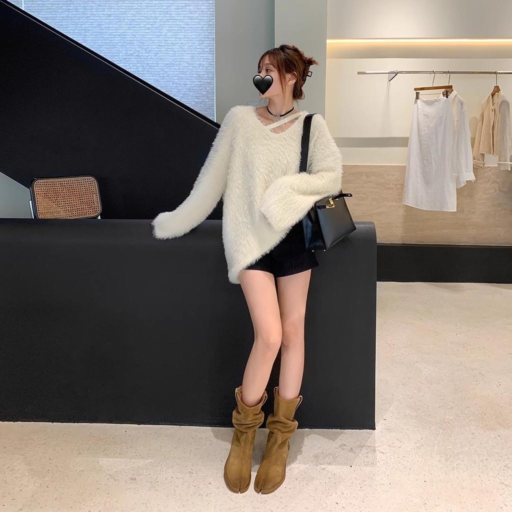 Second Hair! Su Yinyin Has the Same Round Head Split-toed Pig's Trotters Thick Heel Western Cowboy Pile Short Boots Female Martin Boots
