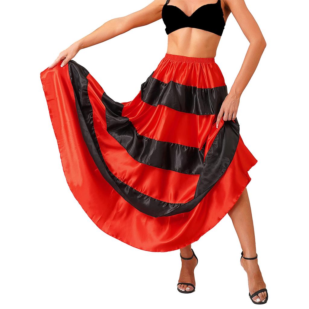 Womens Flamenco Dance Skirt Tiered Ruffles Wide Hemline Ballroom Dancing Skirt Carnival Stage Performance Costume