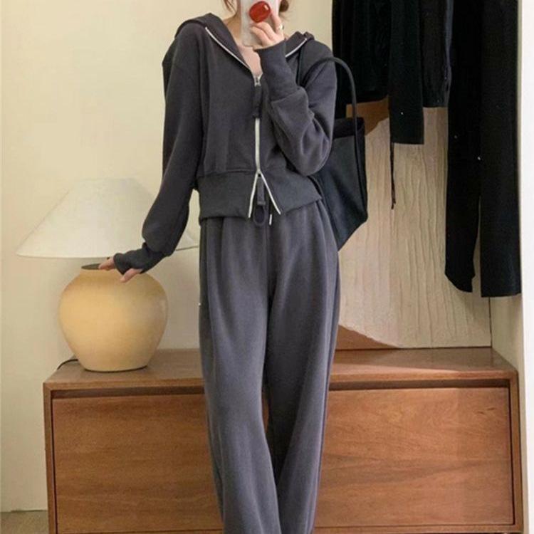 Trendy Korean-Style Slimming Women's Sport Suit: Stylish Spring/Autumn Hoodie & Casual Two-Piece Running Set