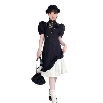 Mrinoyume Sexy Lolita Dress, Black and White, Chinese Style, Cute Costume (Sizes L, D)