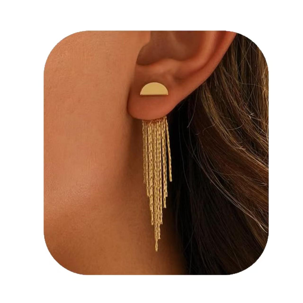

Gold-Plated Brass Long Tassel Luxury Earrings with European and American Design