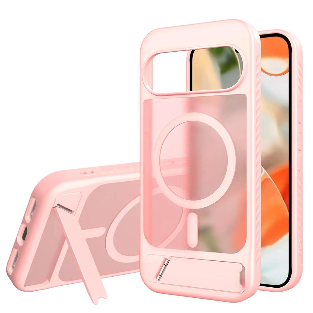 Armor Design Shockproof Matte Case For Google Pixel 10 9 Pro XL Magnetic Wireless Charge Hidden Brackret Semi-Transparent Cover