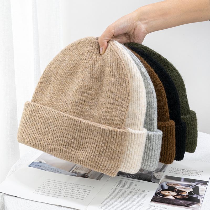 Women's Large Wool Knit Hat | Korean Style, Face-Framing, Solid Color - Trendy Postpartum Beanie