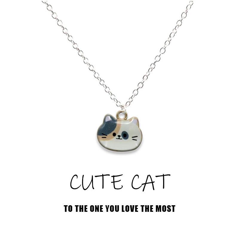 New Trendy Cute Enamel Cat Pendant Necklace For Women Exquisite Cartoon Kitten Metal Chain Choker Party Friendship Jewelry Gifts