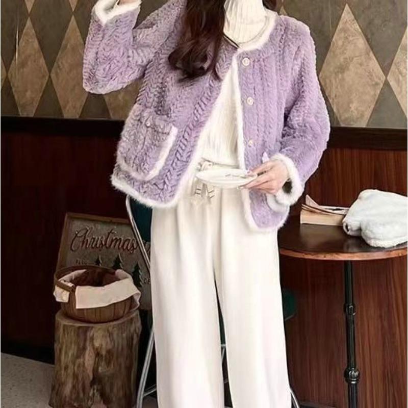Gentle Korean-style Temperament with a Small Fragrance, Thickened and Loose Women's Autumn and Winter Fur One-piece Imitation Lamb Wool Jacket