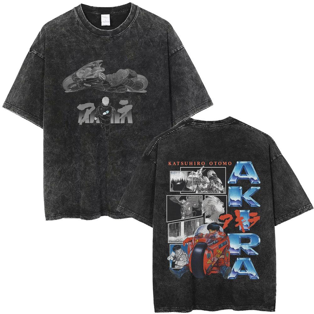 Washed Vintage Anime Akira T Shirts Japanese Science Fiction Cartoon Movie Shima Tetsuo Tshirt Men S Manga Oversized Tshirts