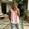 Women Tops Lapel Buttons Half Placket Sleeveless Pullover Tops Pure Color Loose Fit Breathable Casual Shirt Daily Wear