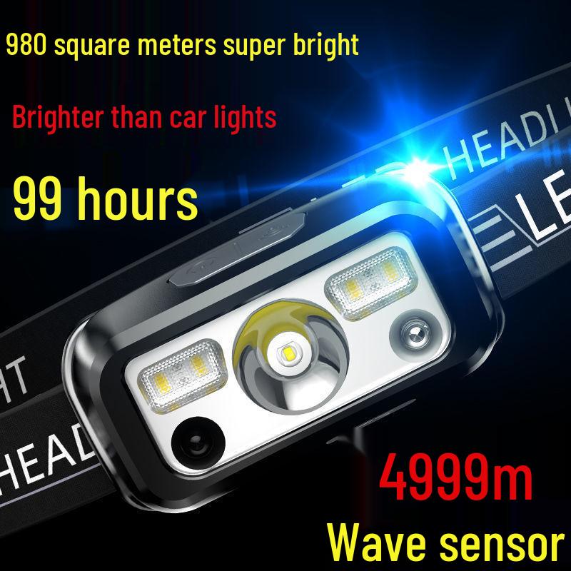 Rechargeable Red & White LED Headlamp – Super Bright, Inductive, Strong Light for Fishing & Outdoor Use