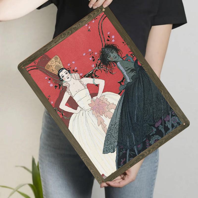 

Art Deco Vintage Lady Metal Wall Art European Court Character Hanging Painting Home Decor 20x30cm（7.8x11.8inch）