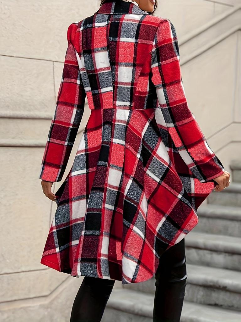 Elegant High-Low Plaid Button-Front Jacket with Flare Sleeves (2025)