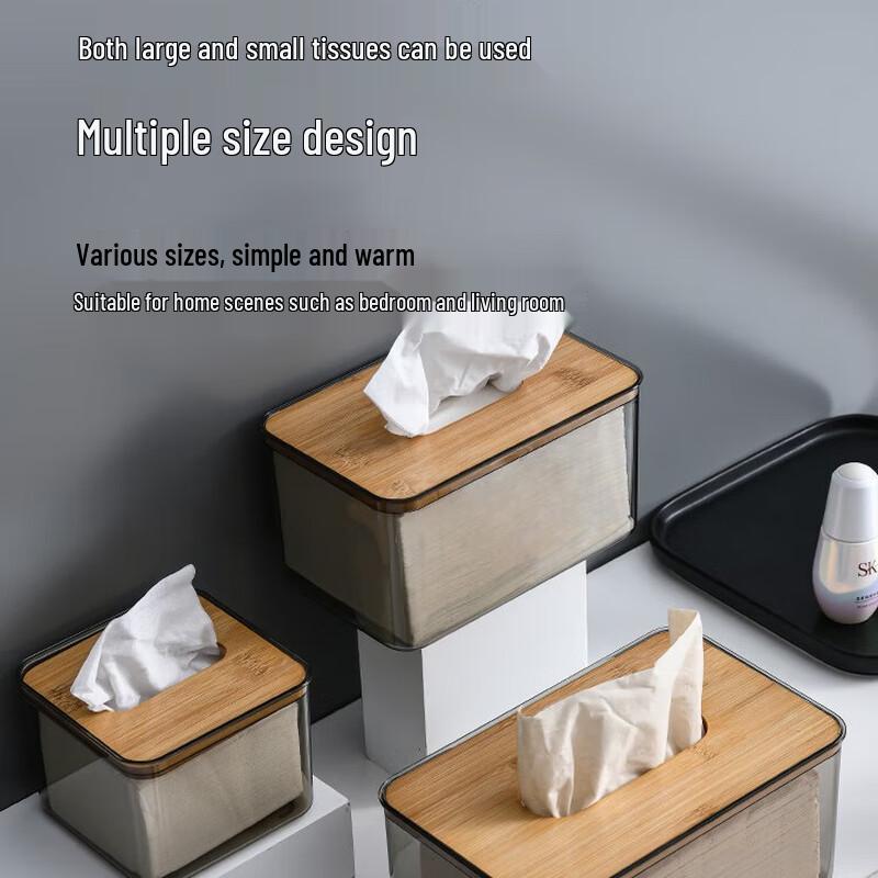 Transparent Tissue Box with Faux Bamboo Lid (3-Piece Set)