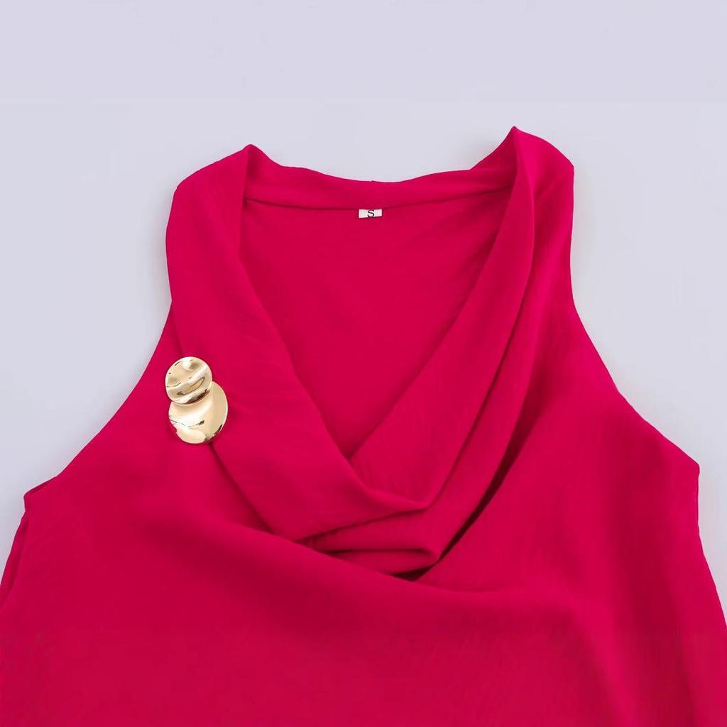 2025 Spring Women's European & American Style Fashionable Gold-Embellished Sleeveless Top