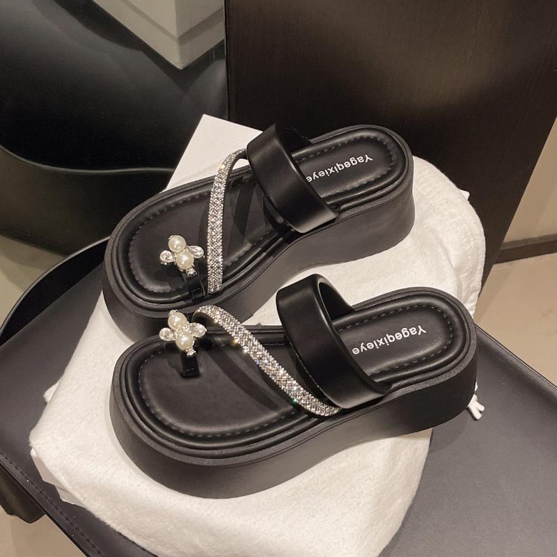 Rhinestone Set Toe Cool Slippers Women Wear Summer New Heightened Platform Beach Shoes