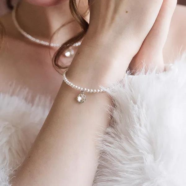 White Crystal Pearl Bracelet JB-25-011B